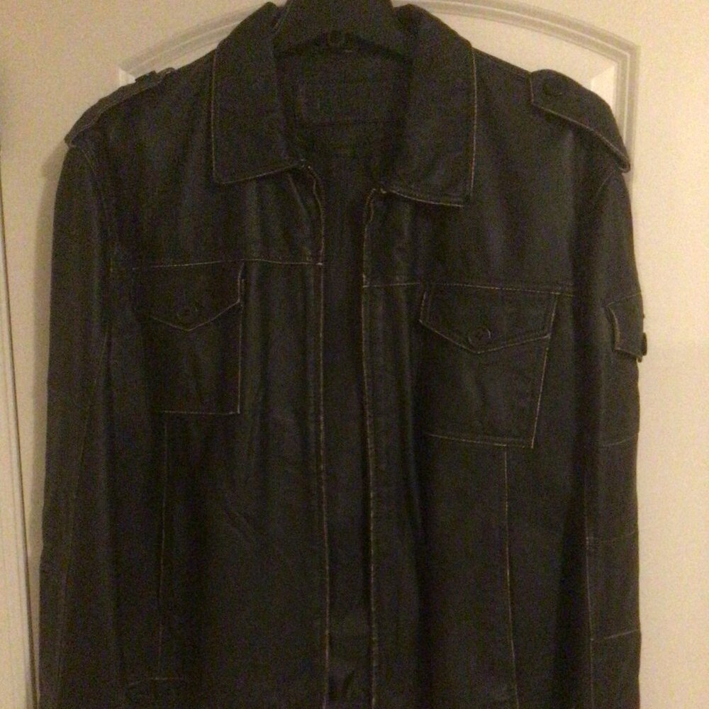 Men's Leather Jacket Black Distressed Leather US Size XL